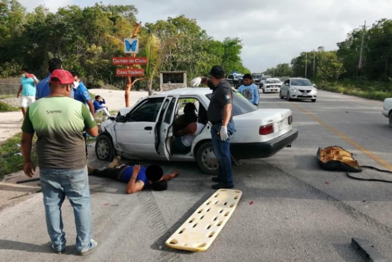 Ocho personas resultaron lesionadas en aparatoso accidente en Tulum