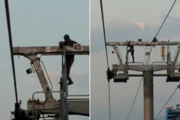 Captan a hombre caminar sobre torre del Cablebús en Iztapalapa: VIDEO