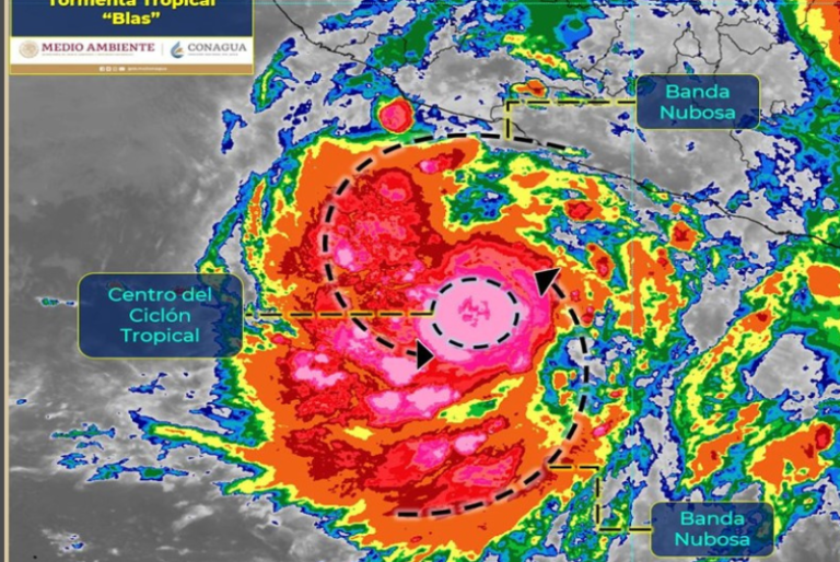 Tormenta Tropical Blas será Huracán categoría 1; se localiza al Sur de Michoacán