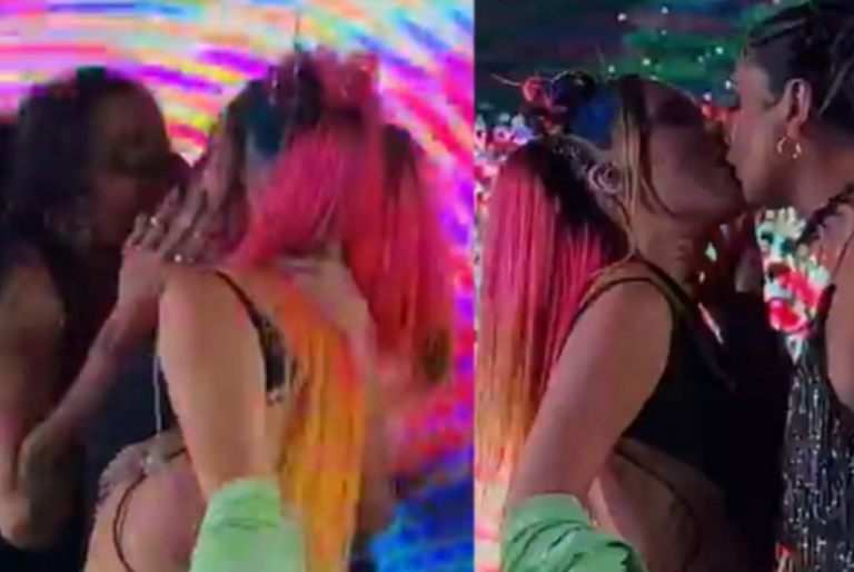 Belinda besa a la actriz Lola Rodríguez y a la drag queen Valentina en pleno concierto: VIDEO