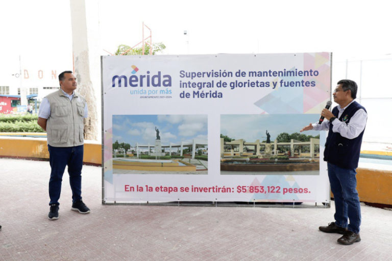 Ayuntamiento de Mérida embellece fuentes y glorietas en la ciudad