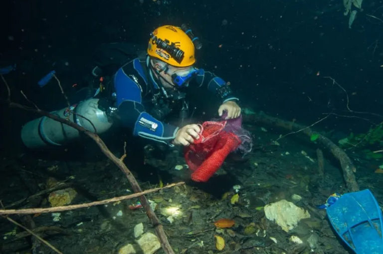 Buzos profesionales extraen basura en 77 cenotes de Yucatán