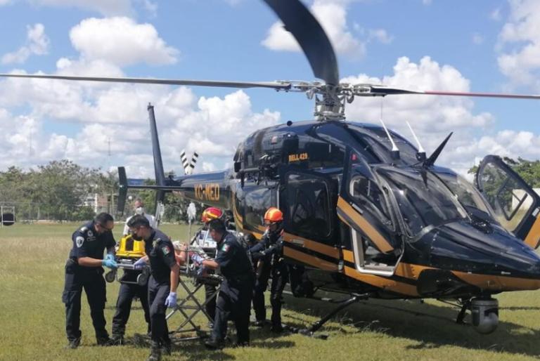 Trasladan en helicóptero de Tekax a Mérida a lesionado en accidente